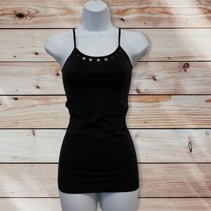 Black metal cutout tank top
